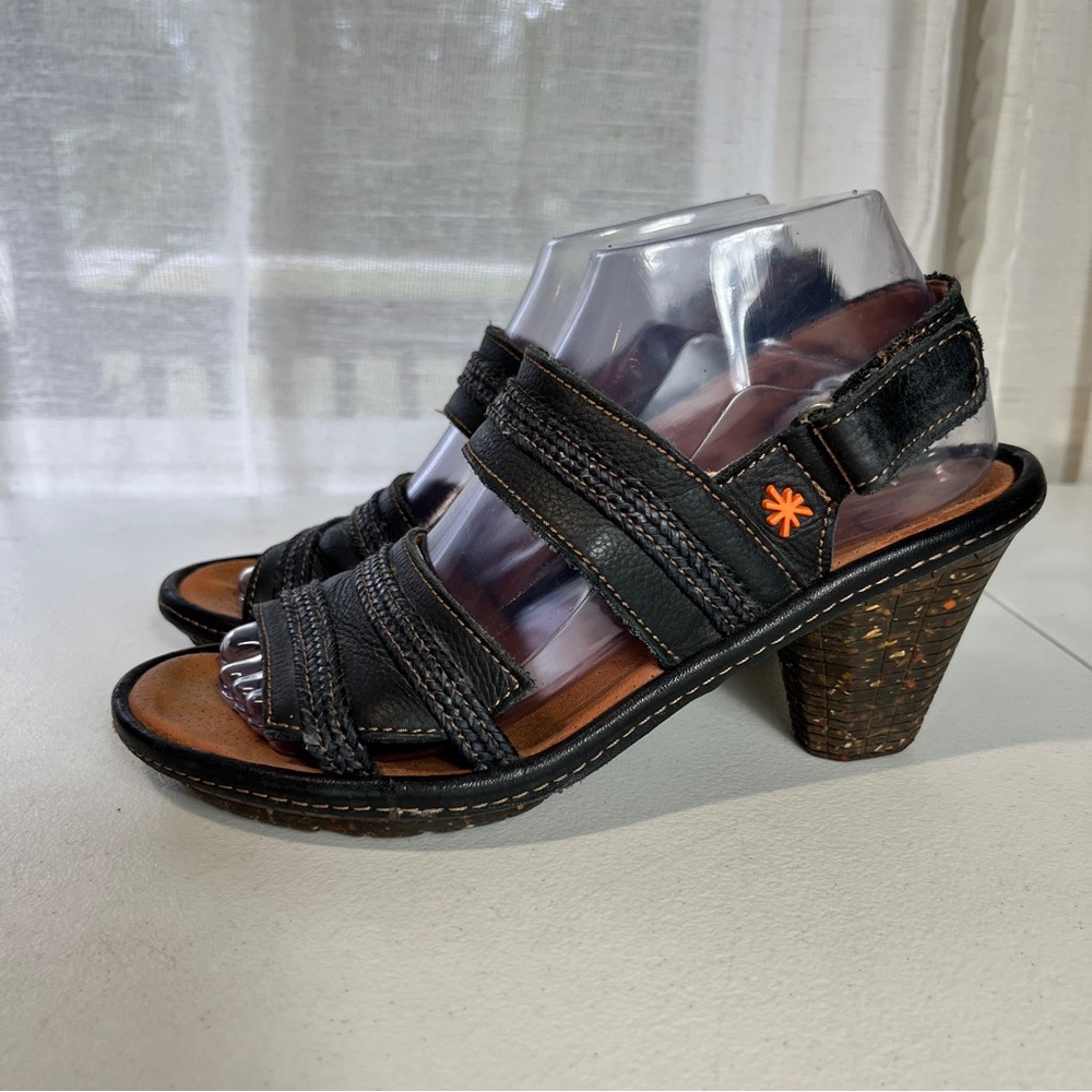 Art Company Heels Pumps Size 38 OpenToe‎ Slingback Black leather Made Spain (b11